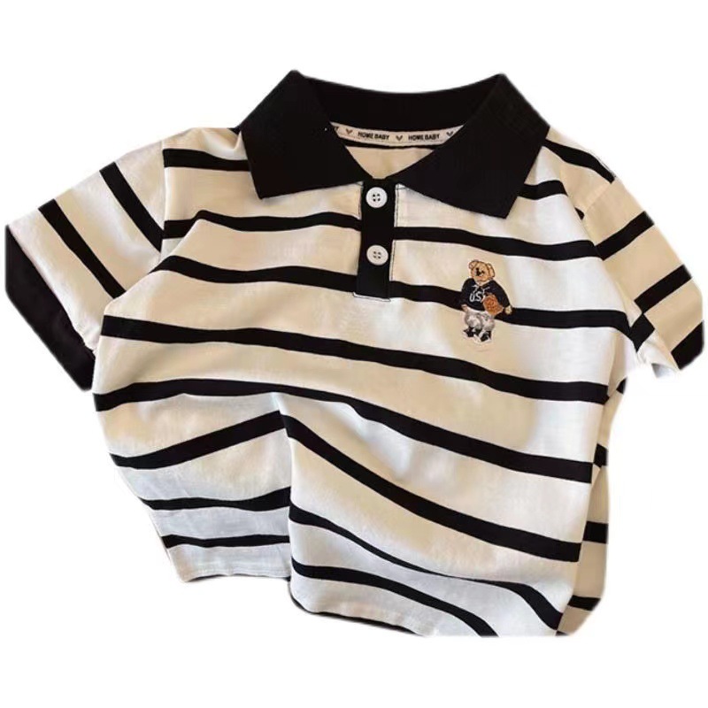 Summer Kidsren's Short-Sleeved Korean Style Pure Cotton Boys' T-Shirts Stripesd Polo Shirts Baby Kidsren's Clothing Export Wholesale
