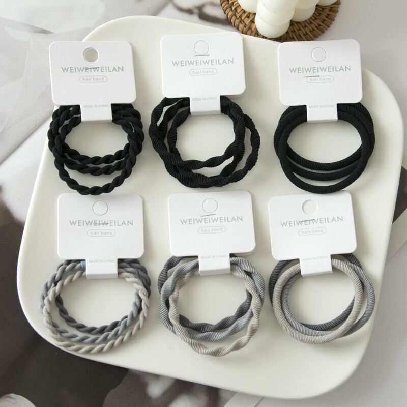 3 Pack Cold Wind Gray Black Rubber Tendon Gradient Twill High Elastic Hair Rope All-match Basic Small Leather Jacket for Women