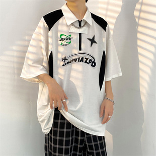Trendy brand polo shirt short sleeve men's T-shirt summer Harajuku Hong Kong style trendy ins high street personality hip hop casual half sleeve