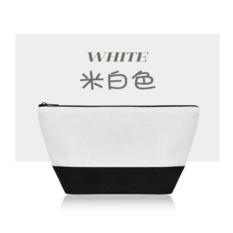 白地の熱転写綿麻化粧ポーチ DIY昇華プリント シンプルな配色ジッパー収納バッグ 携帯用アート|undefined