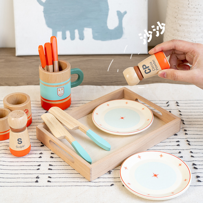 Nuevos productos creativos transfronterizos bandeja de té juegos infantiles juguetes de madera maciza para jugar a padres e hijos accesorios de juego interactivo image 3