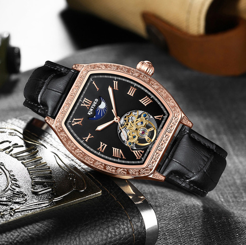 KINYUED business mechanical watch fully automatic mechanical watch multifunctional men's watch hollow barrel style men's watch
