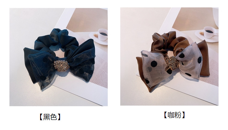 Korea Polka Dot Rhinestone Double Bow Hair Scrunchies display picture 26