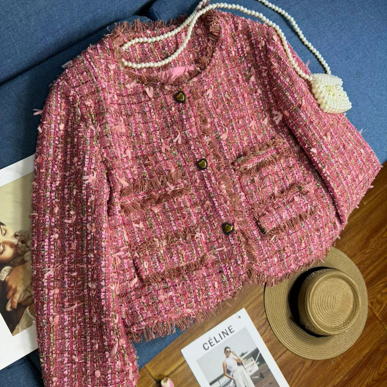 Rose Red Early Autumn Chanel Coat Women's Socialite Short French Tweed Elegant High-end Top
