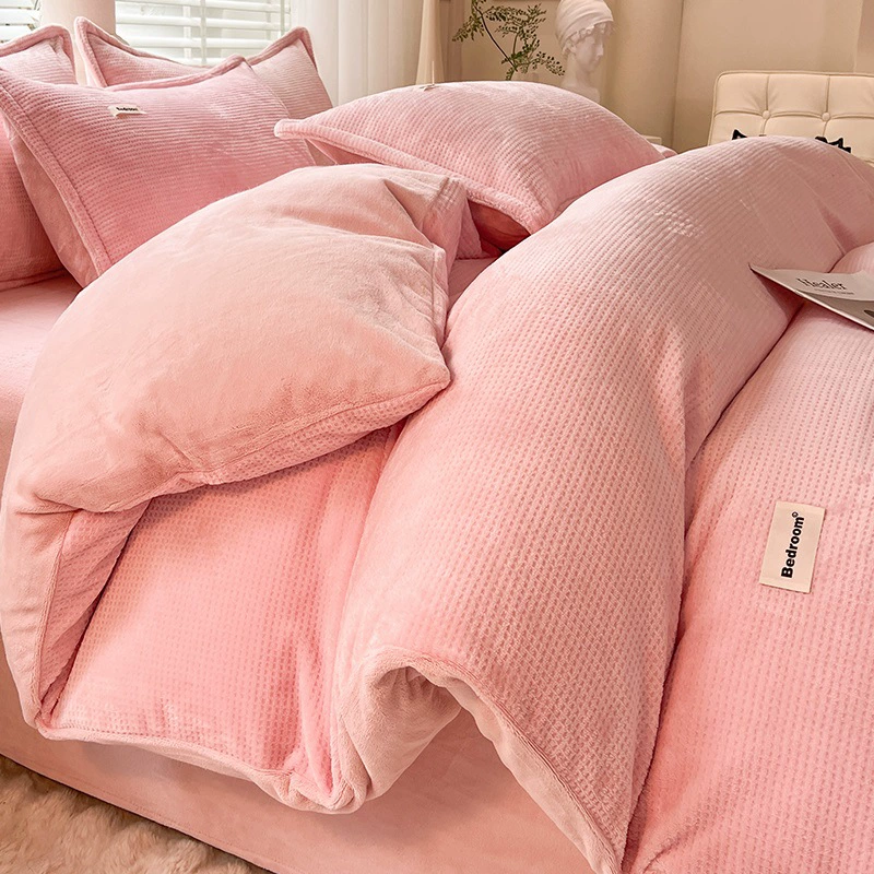 velvet warm jeans, coral set, warm sheet, flannel suede duvet cover, 4 piece set, bedding