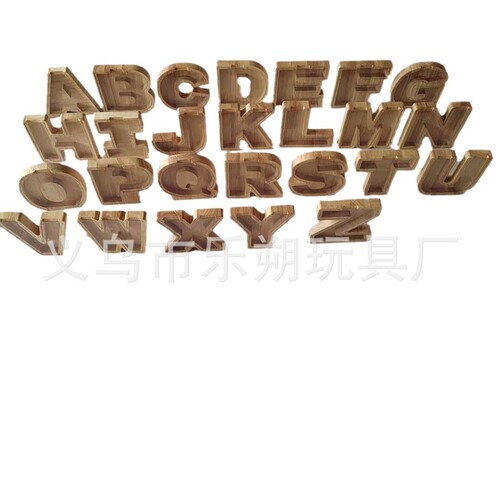 Factory supply cross-border new creative wooden English letter piggy bank transparent glass savings bank can print logo