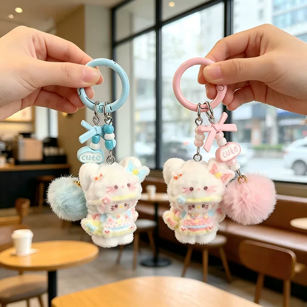 3D Cat Keychain Student Cartoon Backpack Pendant Cute Bag Accessory Gift for Best Friend Cross-Border