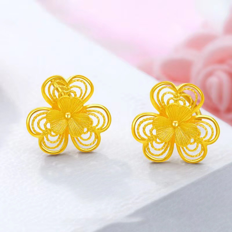Orecchini a lobo quadrifoglio placcati oro gioielli donna fiore_voghion.com