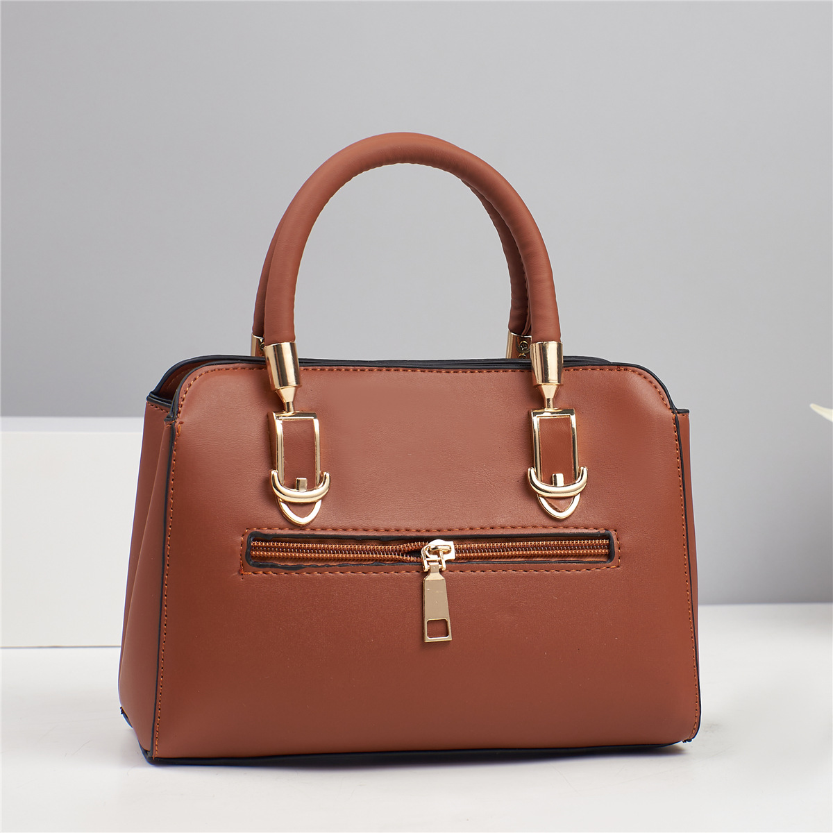 Elegant Style Women's Medium Pu Leather Flower Elegant Sewing Thread Square Zipper Bag Sets