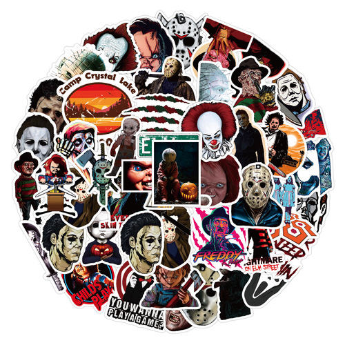 50 Horror Movie Thriller Characters Waterproof Graffiti Stickers Car Trolley Case Scooter Water Cup Stickers Wholesale