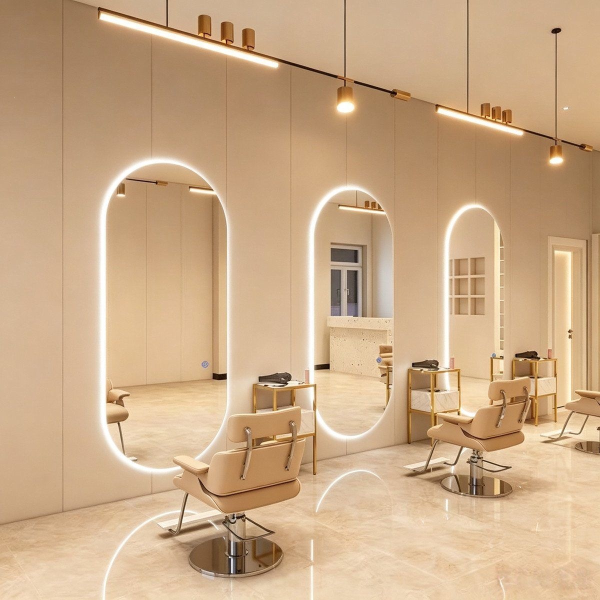Fábrica mayorista de peluquería espejo con lámpara de peluquería espejo tabla de cabello especial tipo pared unilateral cortador de cabello espejo de permación