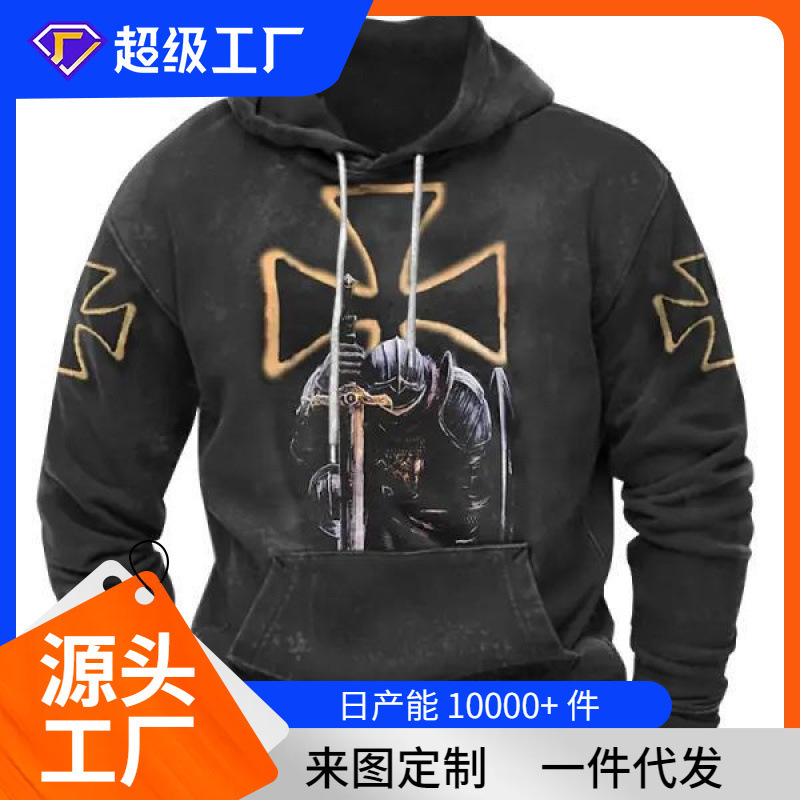 Amazon Independent Station Cross-border Men's Hooded Wear 3D Digital Printing Hoodie Source Factory Western Series