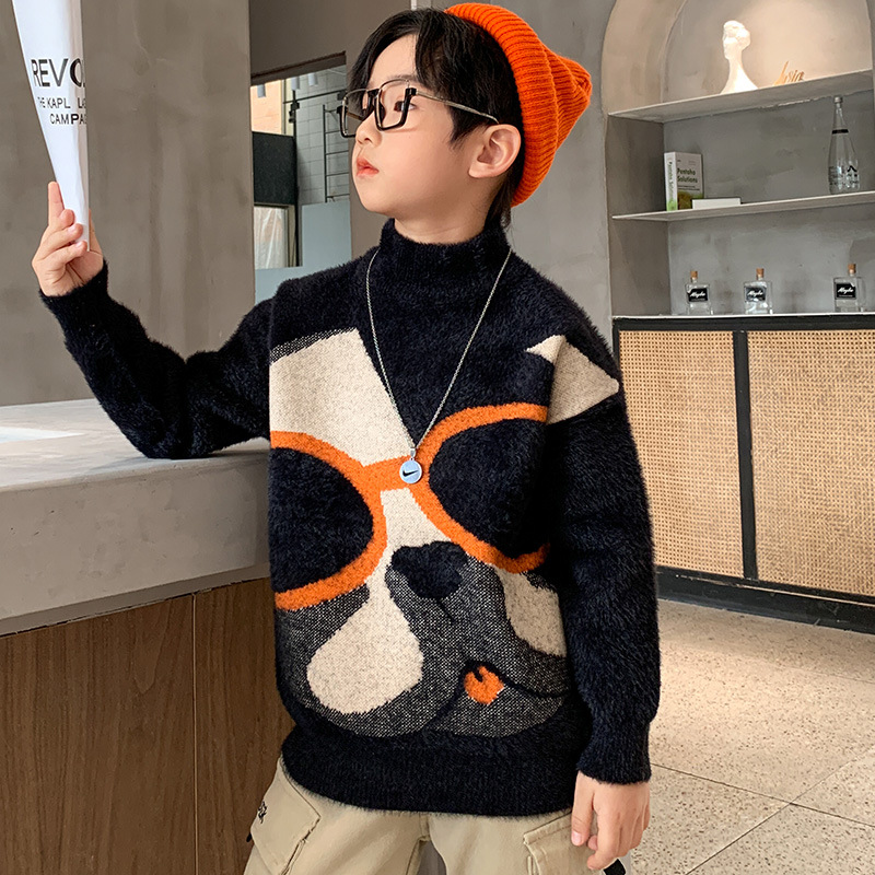 男童毛衣2025新款儿童秋冬款针织衫洋气加厚冬季中大童仿水貂绒冬