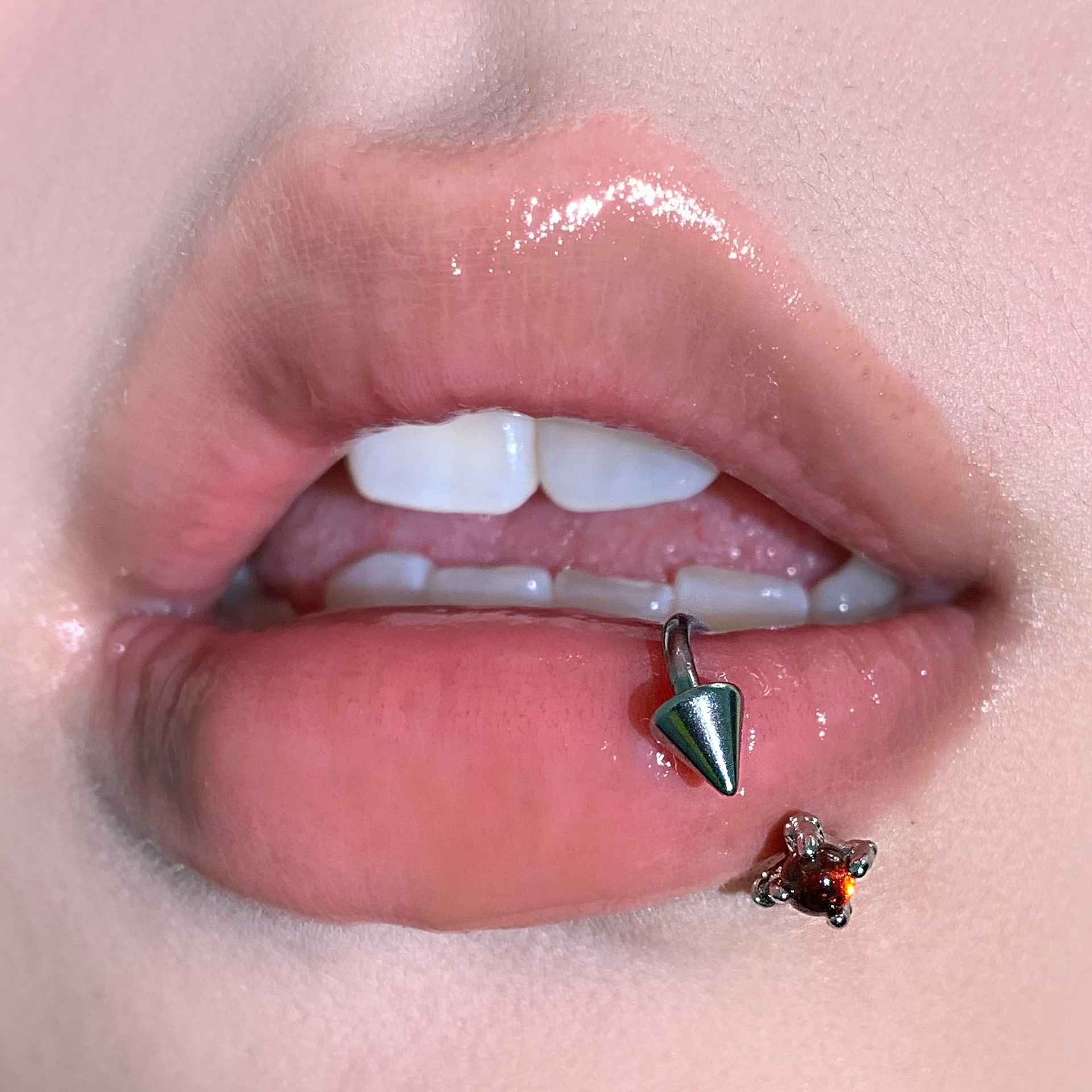 Labret stud lip piercing jewelry styling detail