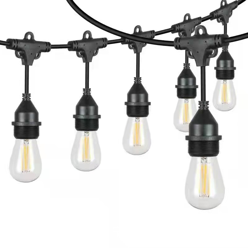 批发E27灯串 LED灯串延长线 植物补光灯公母带盖对接美式电源线