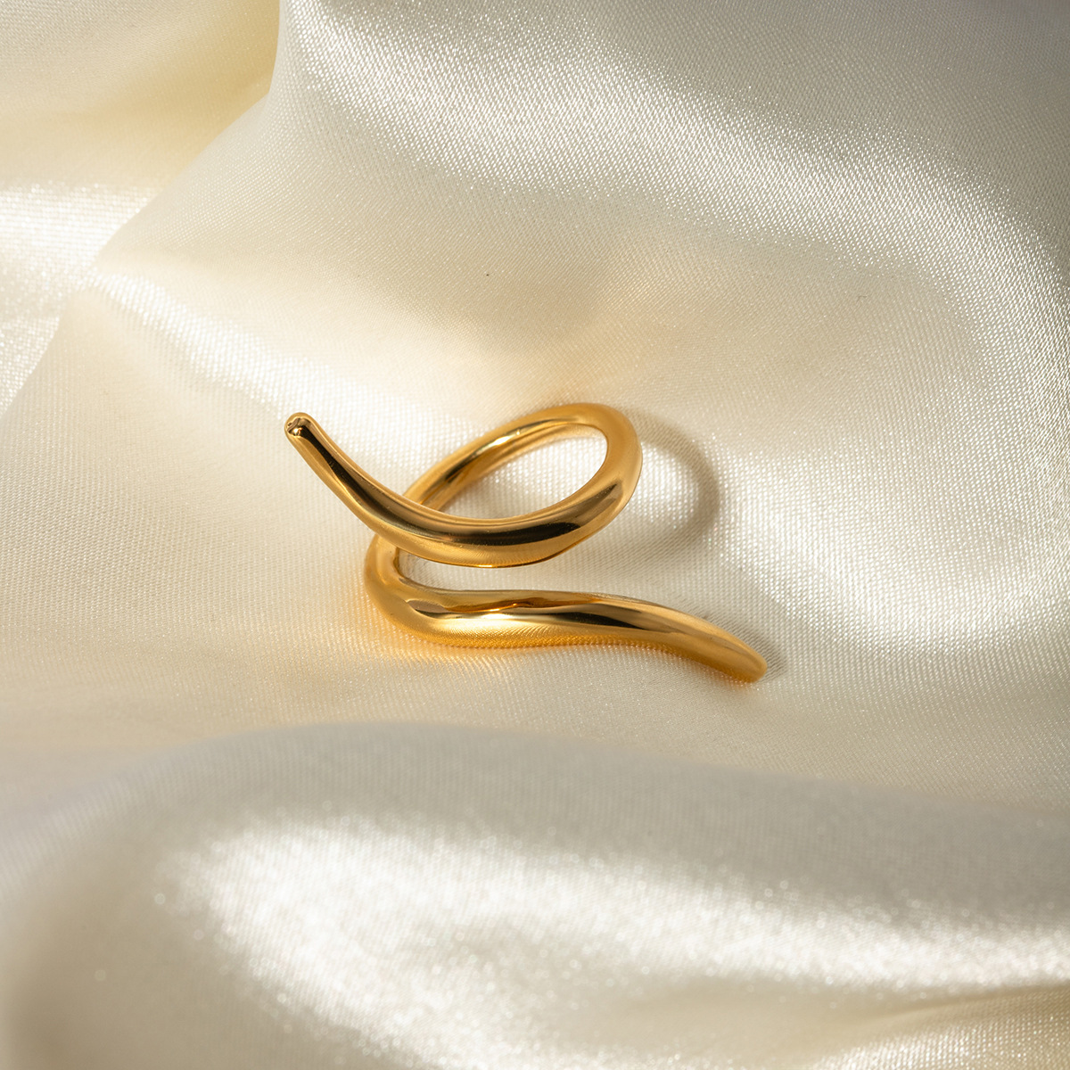 Gold Open Ring Stainless Steel Minimalist Staggered Design_voghion.com