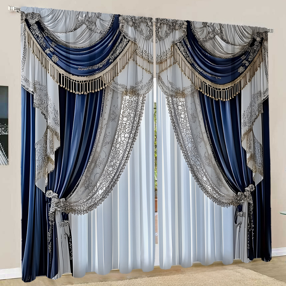 2PCS cortinas europeas cortinas cortinas serie de navidad fábrica de cortinas de impresión digital 3D cortinas transfronterizas de Amazon