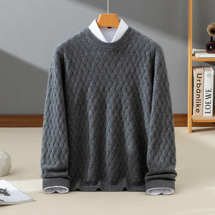 Fall/winter 24 new cashmere 12-pin round neck mat knit sweater soft waxy warm men's base shirt sweater