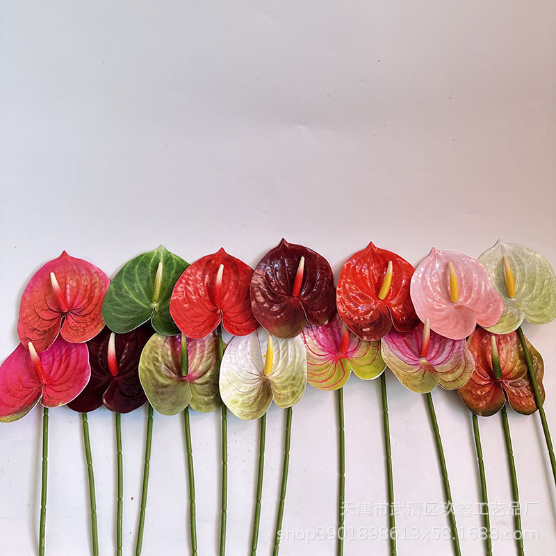 Artificial flower small size Anthurium single hand feeling flamethrower palm 3D printing wedding home decoration flower fake flower manufacturers