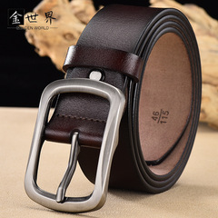 Factory-direct genuine leather belt for men, featuring a pin-style buckle and versatile, retro design—crafted from premium cowhide leather by Jinshijie.