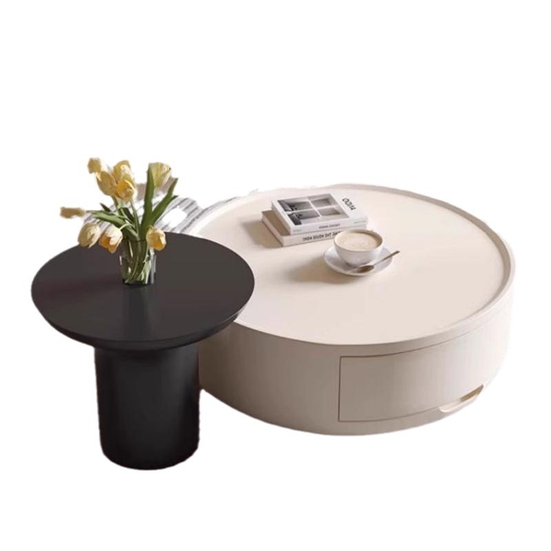 Nórdico estilo crema redonda mesa de café Luz de lujo moderno simple mesa auxiliar sala de estar casa pequeño apartamento TV gabinete combinación image 7