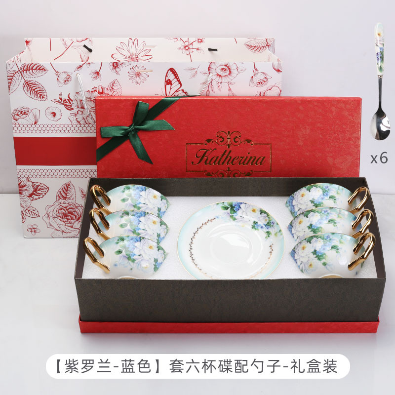 Caja de regalo de nuevo regalo de bodas de cerámica de hueso europeo, taza de café y plato, caja de regalo de boda de nuevo regalo de mano, caja de regalo de graduación