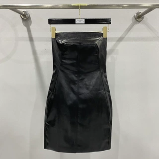 SUBHUMAN女款丨春夏新品暗黑风格潮流涂层牛仔裹胸显瘦连衣裙子