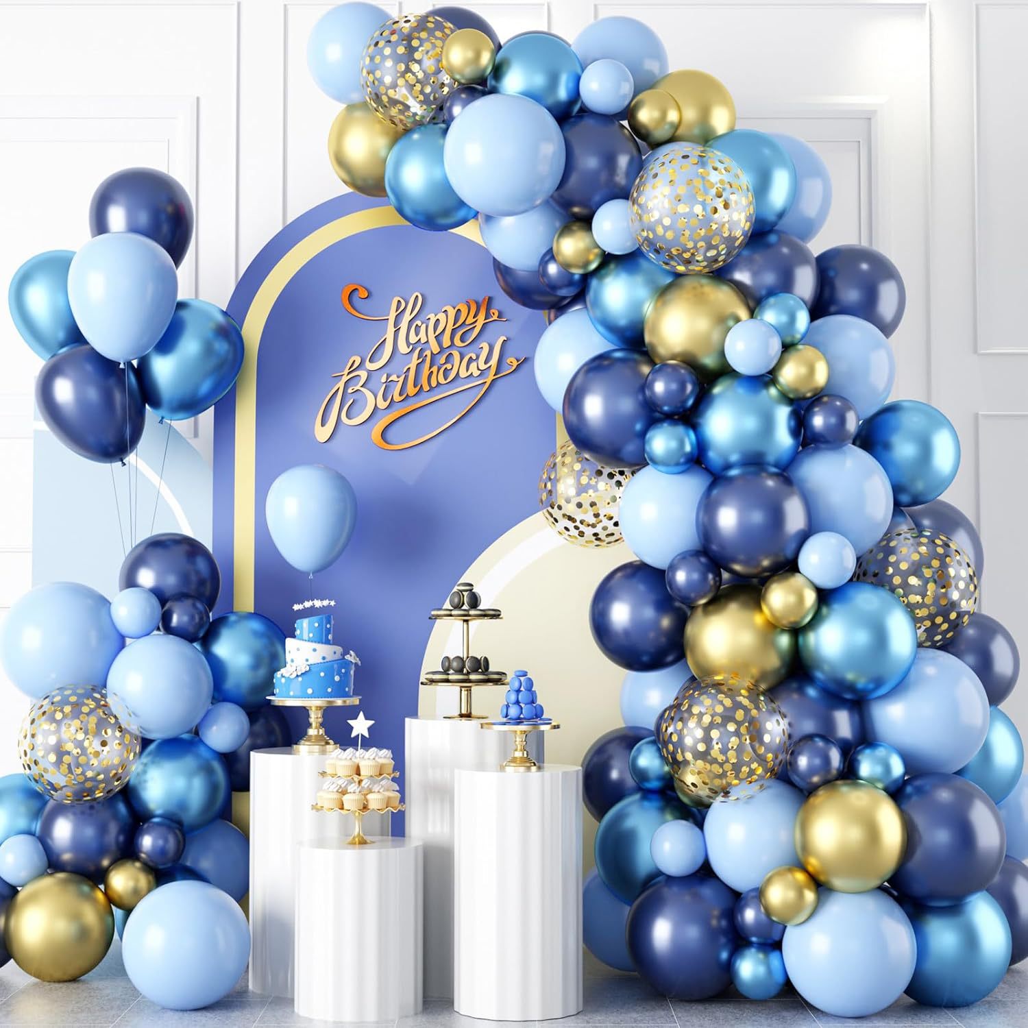 Transfronterizo azul marino platino látex confeti globo traje cumpleaños boda bienvenida bebé fiesta decoración suministros