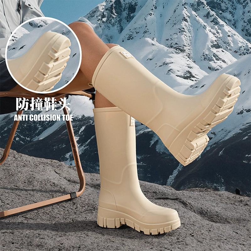 Женские резиновые сапоги в японском стиле, нескользящие длинные резиновые сапоги для кемпинга на толстой подошве, водонепроницаемые резиновые сапоги, модная походная обувь с высокими трубками для тропических лесов.