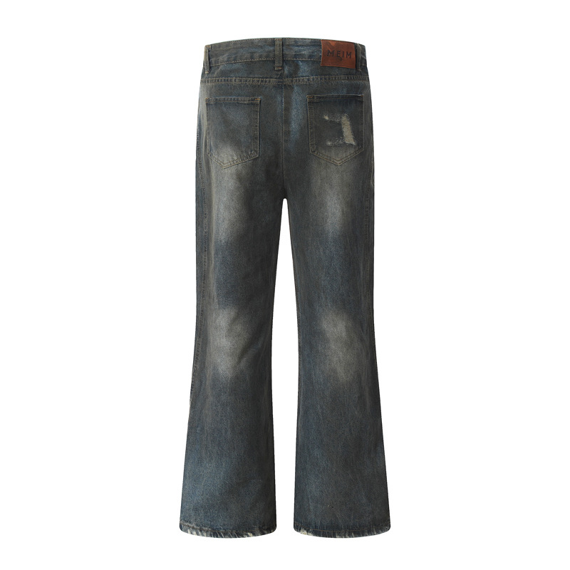 Men's Clothing Trendy and Fashionable Street Distressed Washed Sexual Ripped Jeans Men's Trendy Brand All-match Casual Loose Straight Pants_voghion.com