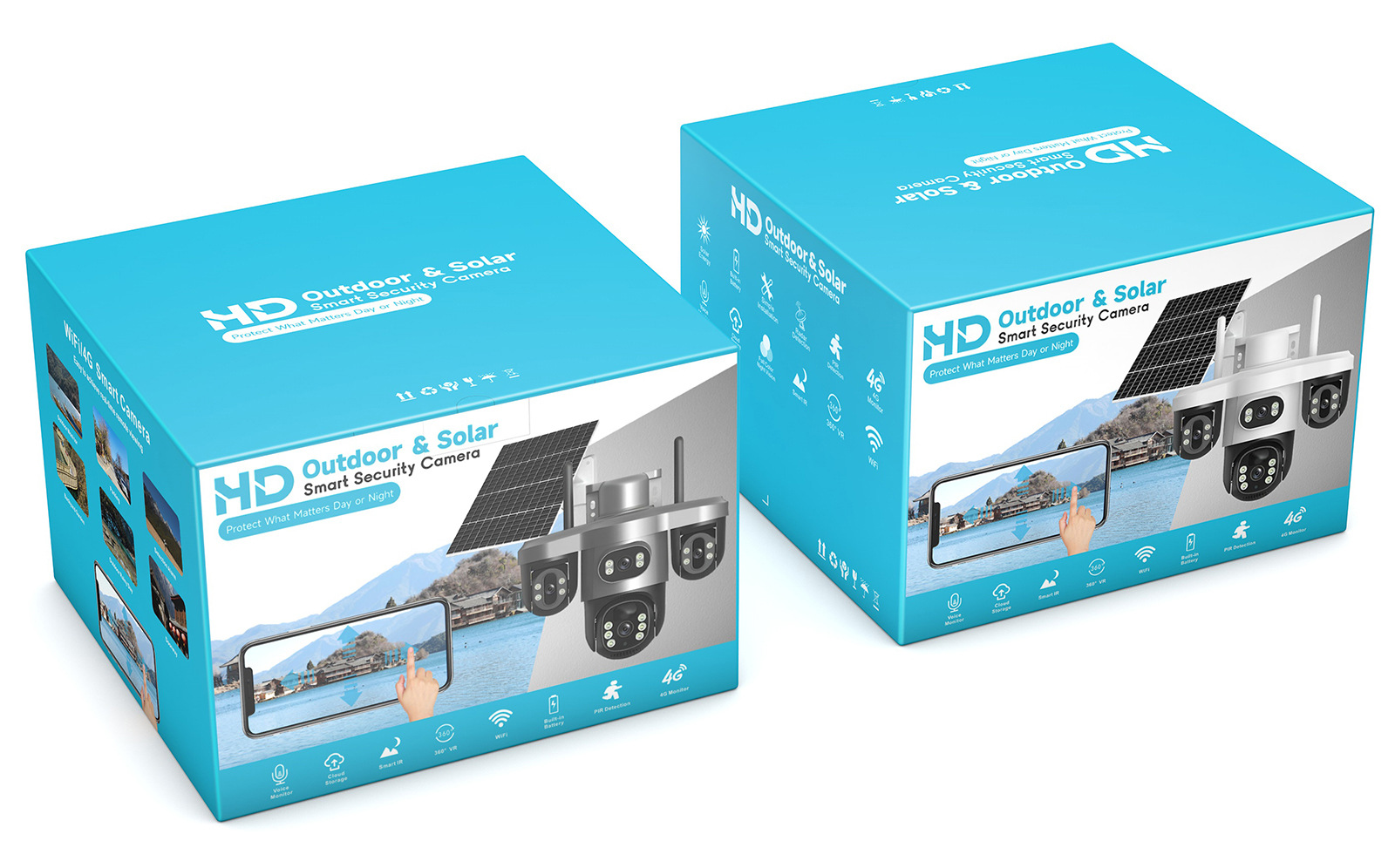 三摄像头三镜头三目太阳能监控摄像头三云台旋转4G低功耗防水无