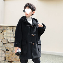 男童呢大衣2025秋冬新款牛角扣呢外套童装上衣中长款韩版宽松连帽