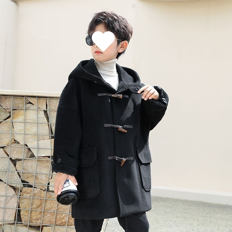 男童呢大衣2025秋冬新款牛角扣呢外套童装上衣中长款韩版宽松连帽