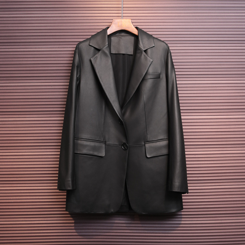 2026 Haining New Style Genuine Leather Jacket Suit for Women, Real Sheepskin Mid-Length Leather Jacket, High-End Suit