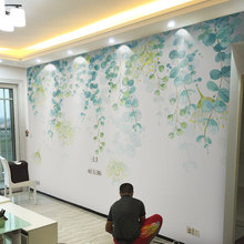 北欧墙纸清新绿色叶子现代简约客厅沙发电视背景墙壁纸卧室壁画
