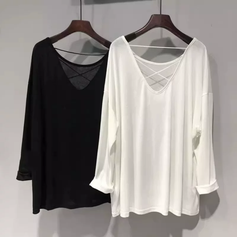 Light and thin long-sleeve, knitted shirt, sweater, plus size, backless, sun protection, V-neckline