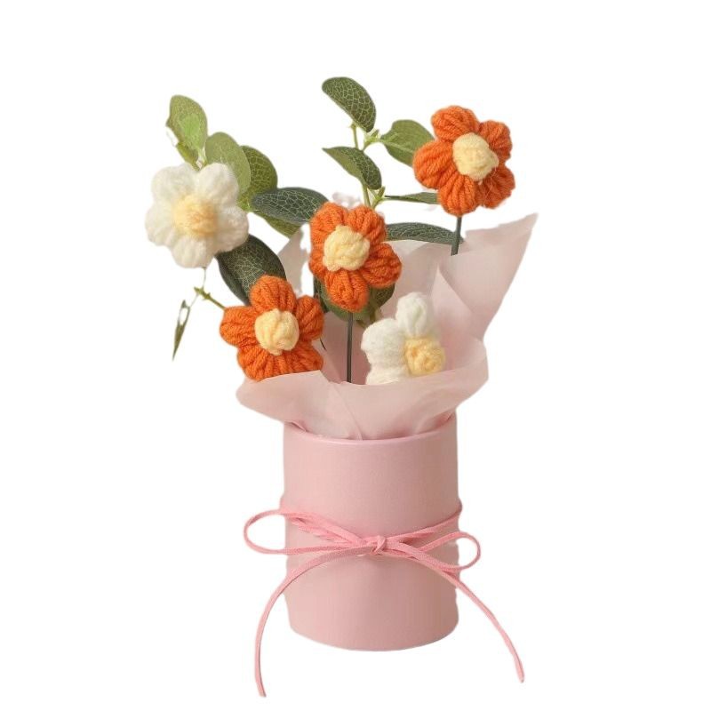 Girasoles buquete de hilo de lana abrazando buquete de tejido DIY tejido a mano buquete al por mayor