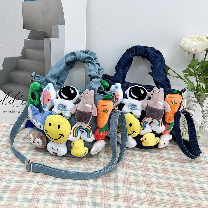 2024 New Style Doll Crossbody Bag Women's Bag Cartoon Bag Niche Denim Cute Style Doll Handbag