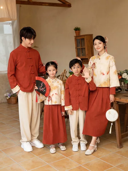 New Chinese-Style Family Outfits for Autumn and Winter, Traditional Chinese Style Sets, Ancient Style Hanfu Mother-Daughter Outfits, Family Photo Outfits, New Year Outfits, Performance Outfits