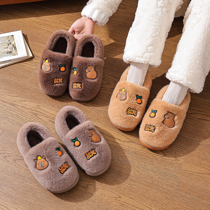 Zapatillas de algodón Capiballa, zapatillas de invierno para mujeres, tacones cálidos y pelusa para casa, zapatos de algodón para hombres.