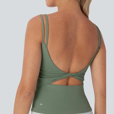 代发跨境速卖通Double Straps Backs Twisted Yoga Tank|ru