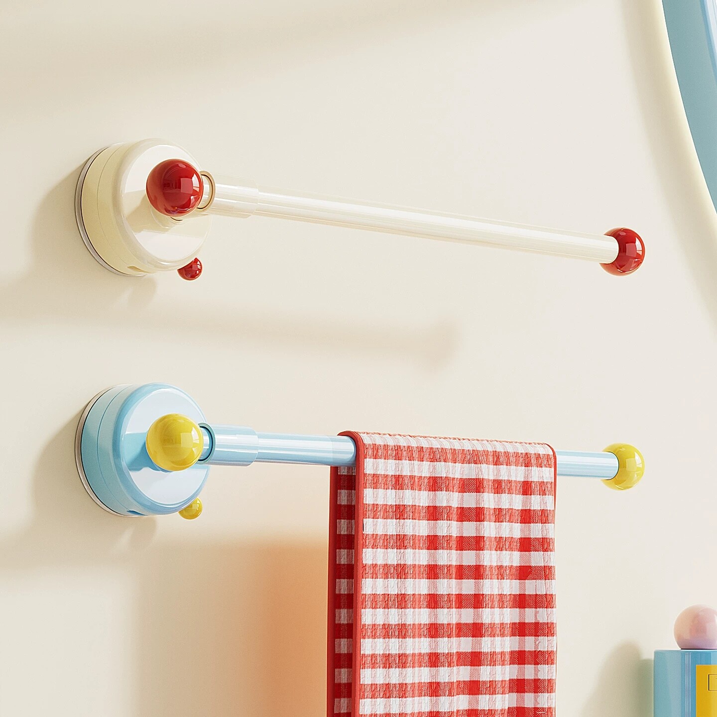 Suction Cup Towel Rack for Bathroom, No-Drill Dopamine Bath Towel Rack, Bathroom Toilet Movable Single Rod Towel Hanging Rod