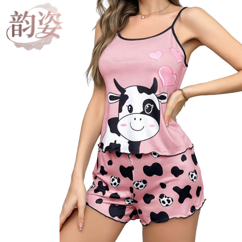 Cross-Border 2026 Sexy Pajama Set, Fashionable Women's Summer New Style, Printed Camisole and Shorts Loungewear Set Cross-Border 2026 Sexy Pajama Set, Fashionable Women's Summer New Style, Printed Camisole and Shorts Loungewear Set