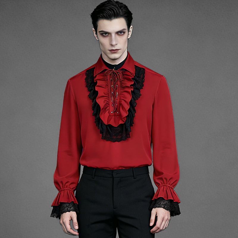 Medieval Clothing Men's Cosplay Pirate Shirt with Ruffles Renaissance Vampire Steampunk Outfit