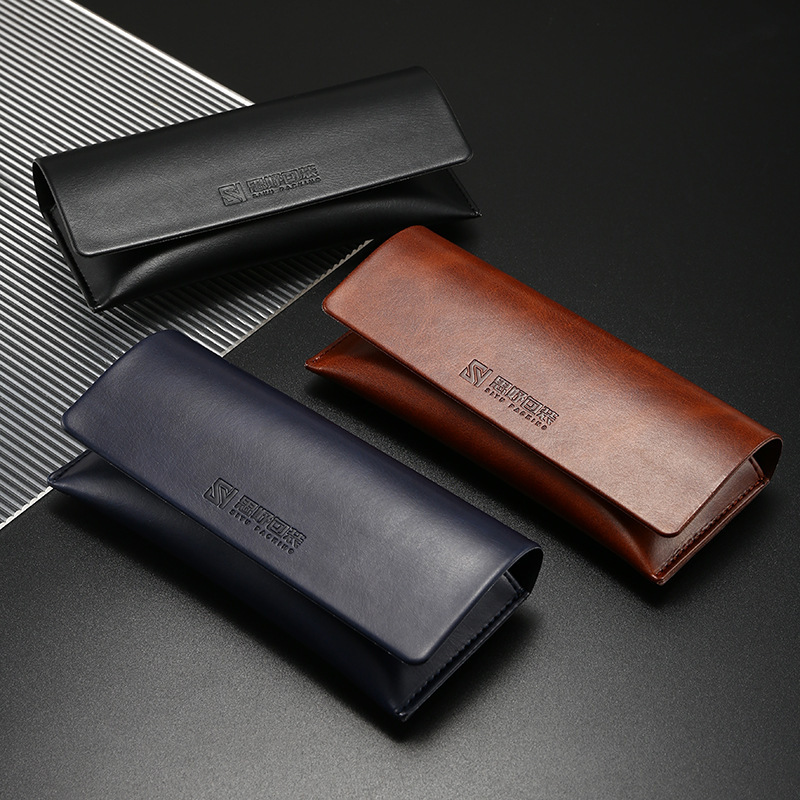 25 Models of Three-Color Pressure-Sensitive Magnetic Leather Wallet-Style Glasses Cases, Pressure-Resistant Sunglasses Cases, High-Quality Heat-Sealed Sunglasses Bags, Customizable with Logo