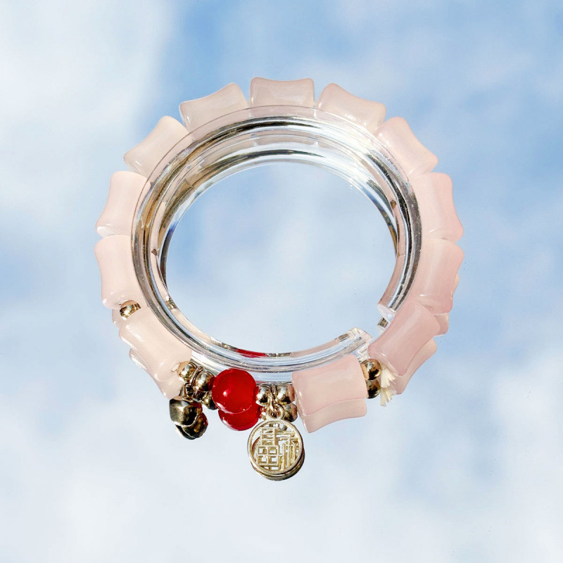 S004-핑크 대나무 축복 빨간 구슬 팔찌#SZ056번