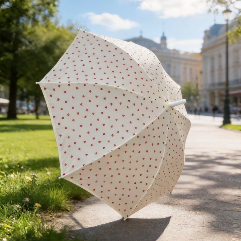 Chunyu Xi milky white umbrella with small red heart on the shaft, 8-bone sun and rain protection umbrella, can be printed with logo, customizable Chunyu Xi milky white umbrella with small red heart on the shaft, 8-bone sun and rain protection umbrella, can be printed with logo, customizable