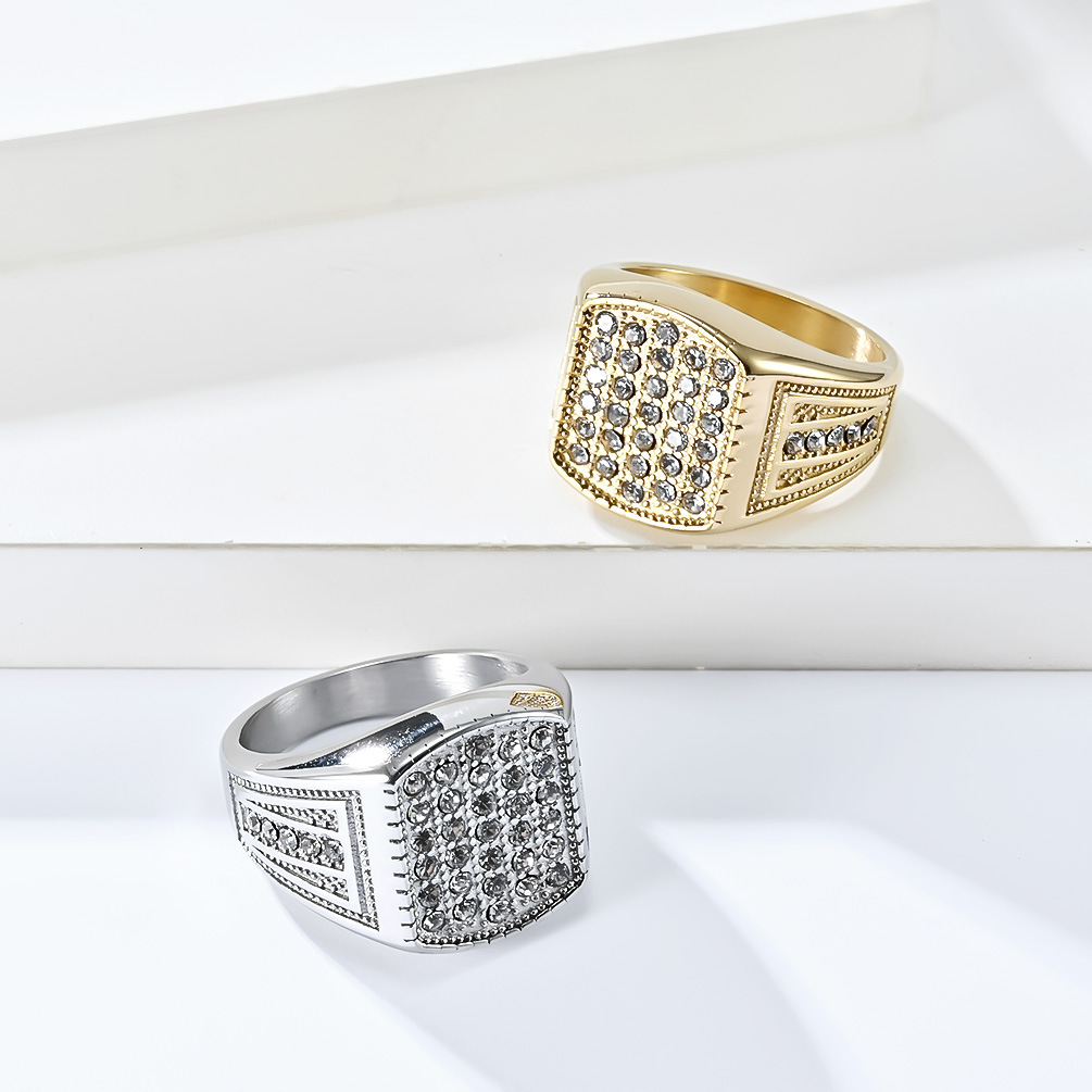 Geometric Pattern Men'S Gender Hip-hop Geometric Titanium Steel 18k Gold Plated Artificial Gemstones Rings In Bulk