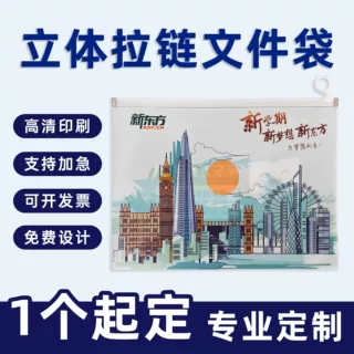 定制A4透明PP磨砂塑料立体拉链文件袋加厚加宽防水试卷资料袋logo