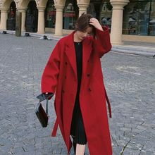 赫本风红色毛呢西装外套女中长款2025年冬季新款气质加厚呢子大衣